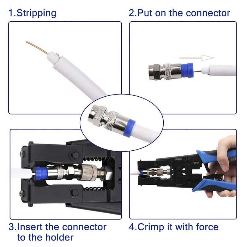 Delgada Multifunctional Coax Compression Connector Crimper Kit with 20 F Connectors and BNC Compression Tool for RG59 RG6 RCA TV Cable Repair - Image 5